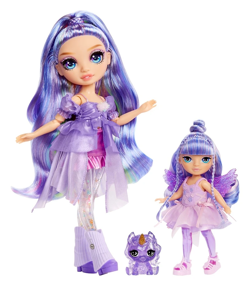 Rainbow High Littles Rainbow Fantasy Fairies + Pet – Amethyst, Purple 5.5" Small Doll & Unicorn – One Variation Chosen at Random