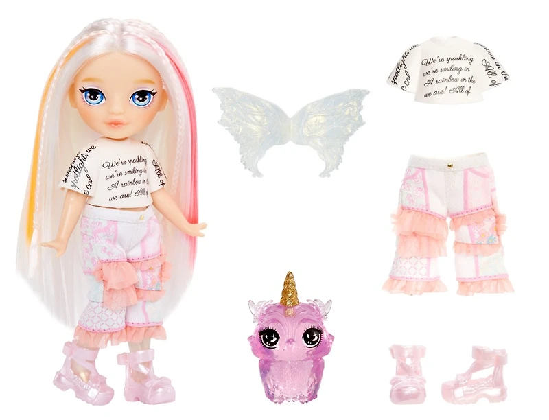 Rainbow High Littles Rainbow Fantasy Fairies + Pet – Amethyst, Purple 5.5" Small Doll & Unicorn – One Variation Chosen at Random
