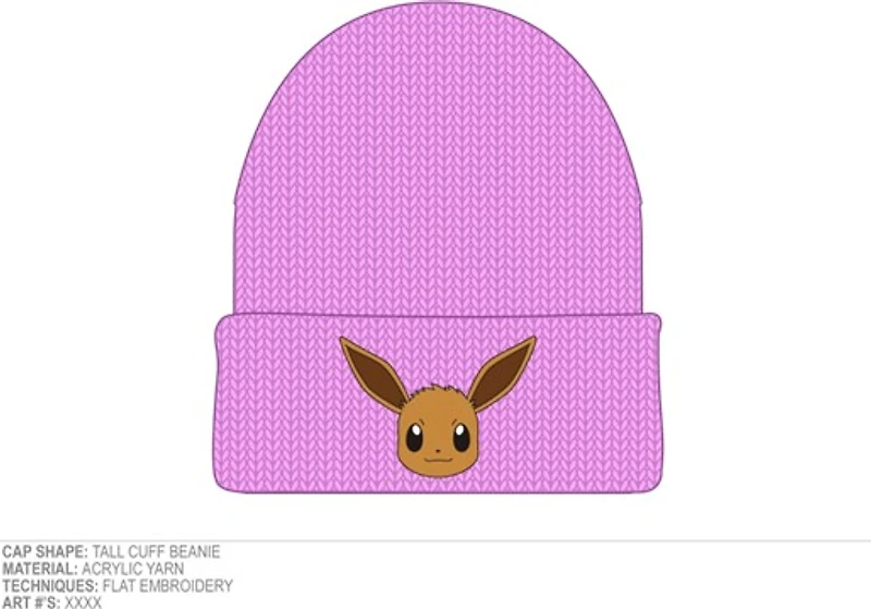 Pokemon Embroidered Pink Eevee Beanie 