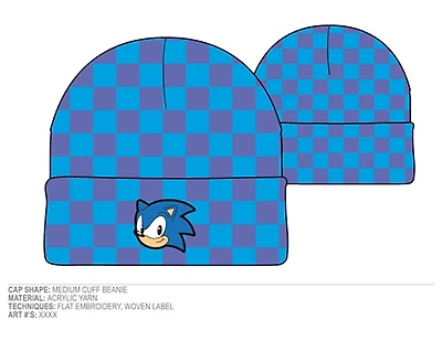 Sonic Embroidered Blue Checkered Beanie