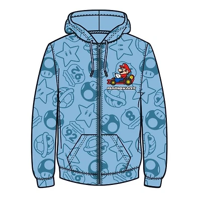 Sweat à capuche zippé bleu Super Mario Bros Kart