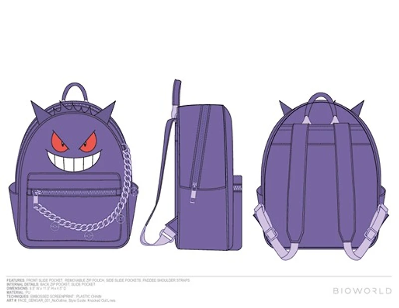 Pokemon Purple Gengar Mini Backpack with Chain  
