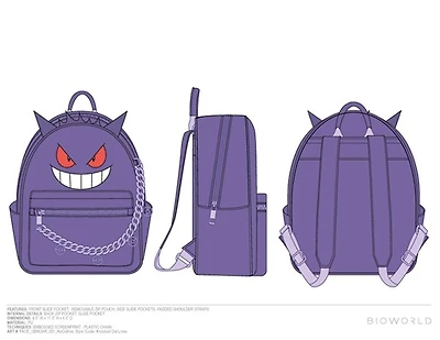 Pokemon Purple Gengar Mini Backpack with Chain  