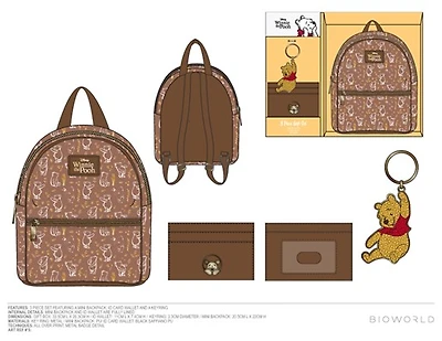Winnie the Pooh Mini Light Brown Backpack Set with Wallet and Keychain 