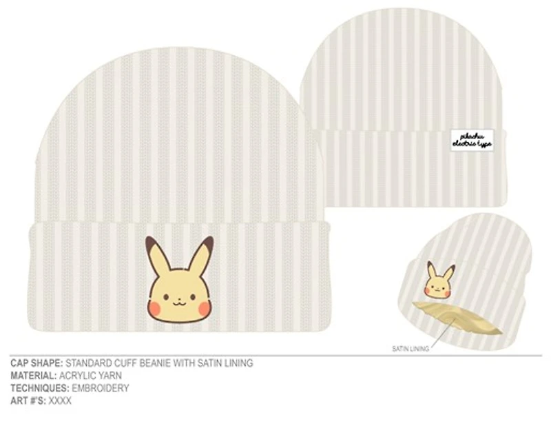 Pokemon Pikachu Embroidered Beanie - White