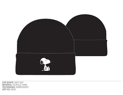 Peanuts Embroidered Black Snoopy Beanie 