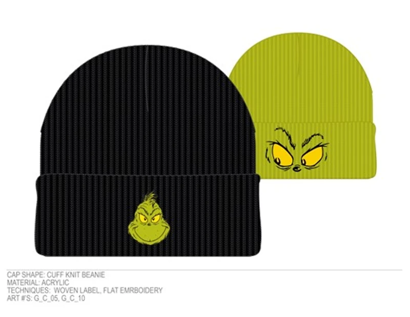 How the Grinch Stole Christmas: Green and Black Grinch Beanie 2 - Pack 