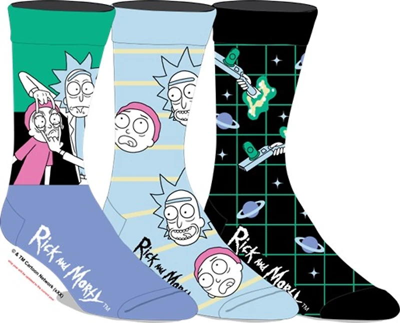 Rick and Morty Blue, Green and Black Socks 3-Pack