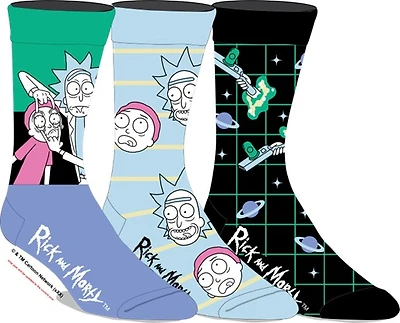 Rick and Morty Blue, Green and Black Socks 3-Pack 