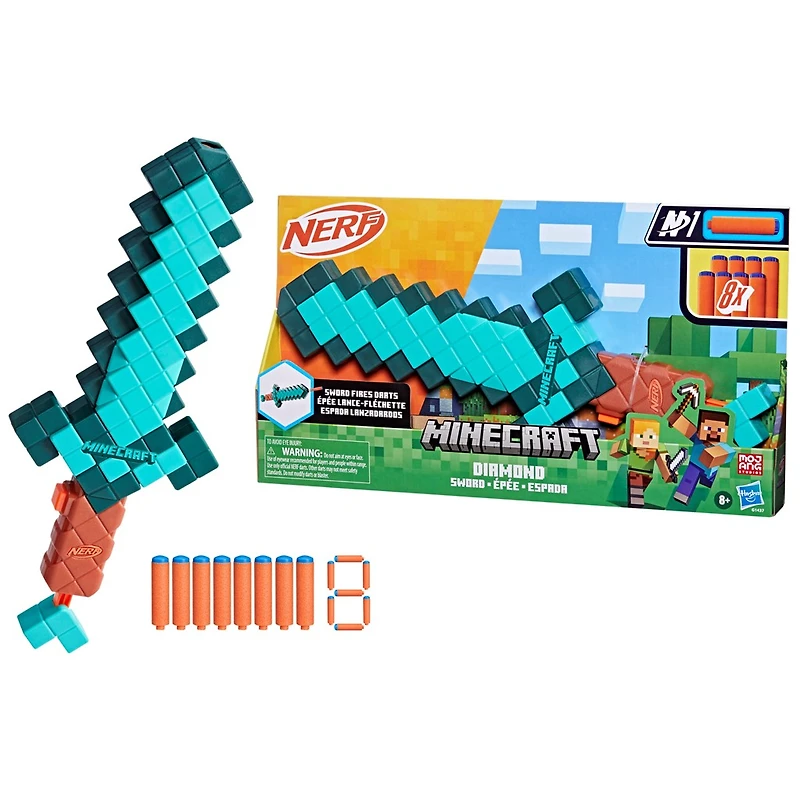 Nerf Minecraft Sword Dart Blaster, 8 Nerf N1 Darts 