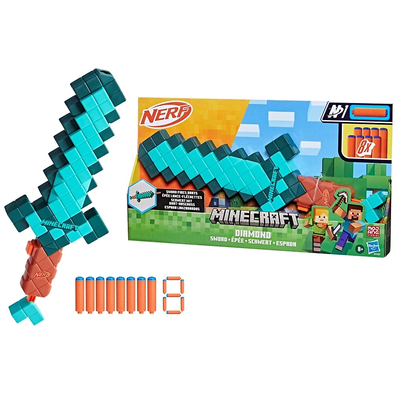 Nerf Minecraft Sword Dart Blaster, 8 Nerf N1 Darts 