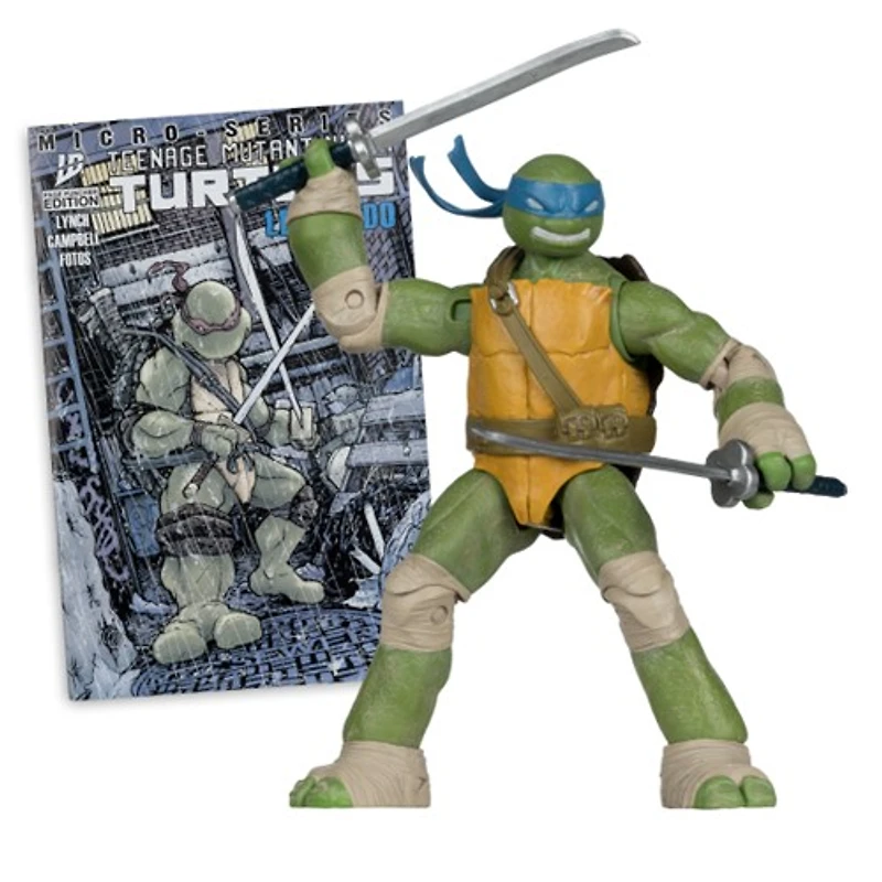Figurine articulée Leonardo 5" des Tortues Ninja (Page Punchers) avec bande dessinée 