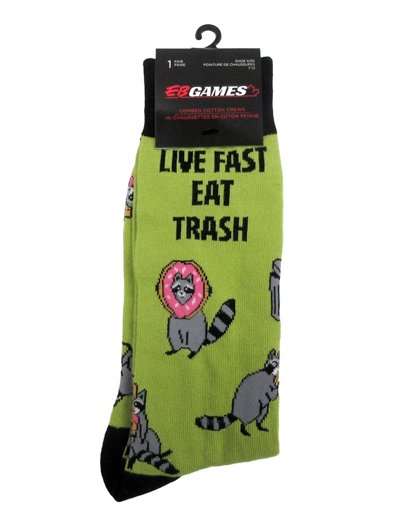 Live Fast Eat Trash Novelty Crew Sock