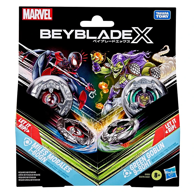 Beyblade X Marvel Collab Miles Morales 1-60GN vs. Green Goblin 9-80HT Multipack Set 