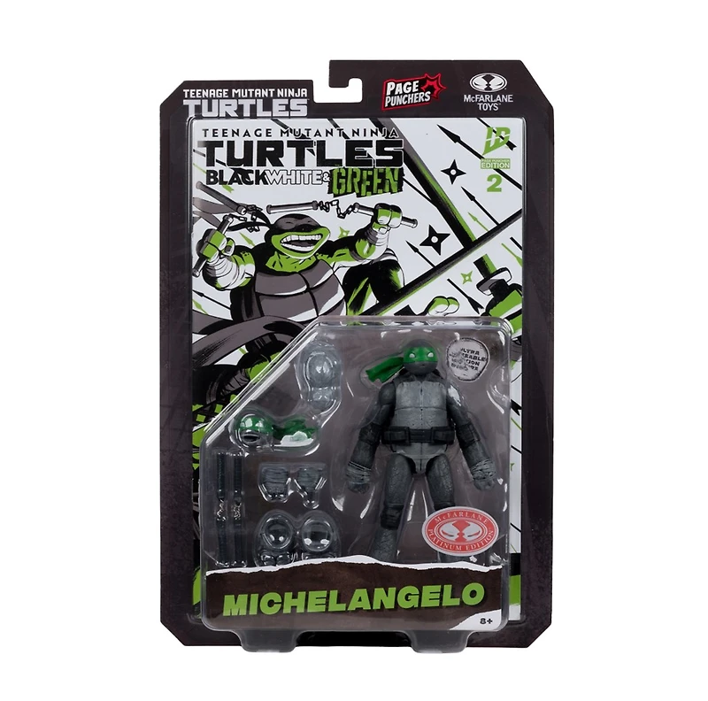 Teenage Mutant Ninja Turtles (Page Punchers) Michelangelo (Black, White & Green) 5-Inch Action Figure with Comic McFarlane Toys Red Platinum Edtion