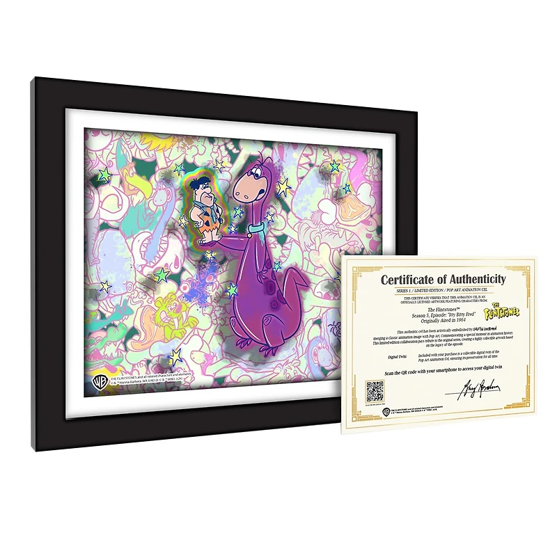 Exclusive Flintstones Pop Art Animation Cel Collectible - Limited Edition with Digital Twin | Featuring Background by Renowned Artist
