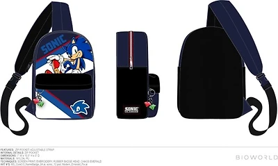 Sonic the Hedgehog One-Strap Backpack with Emerald Keychains