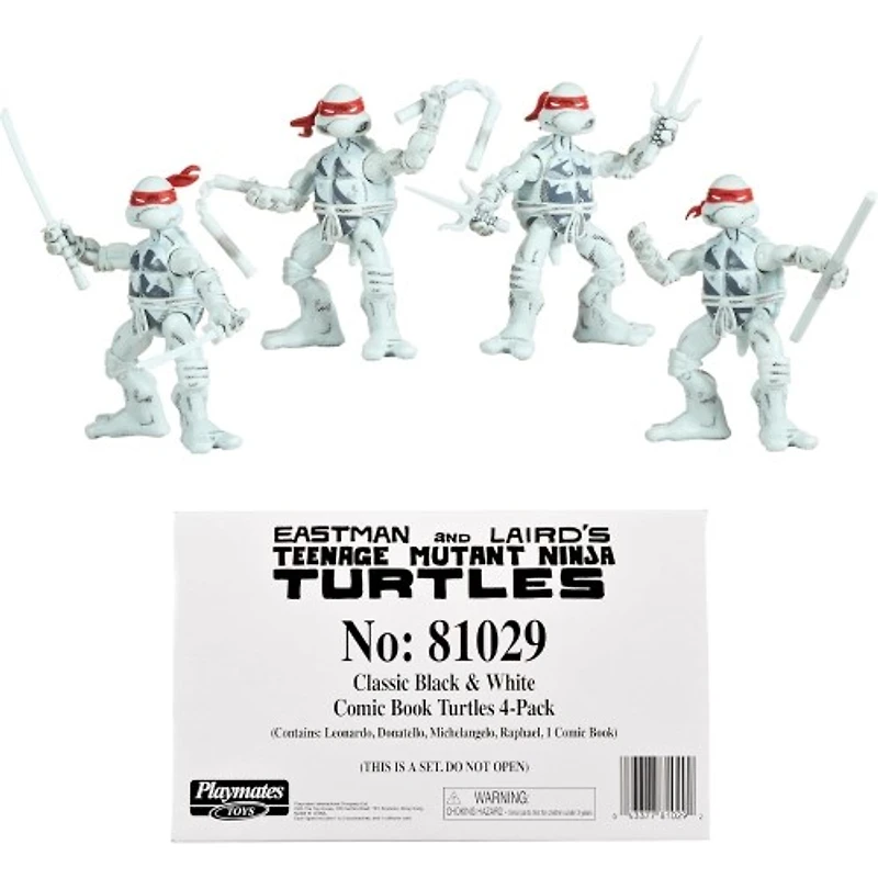 Teenage Mutant Ninja Turtles 4 Inch Action Figure 4-Pack Box Set - Ninja Turtles Black and White Com 