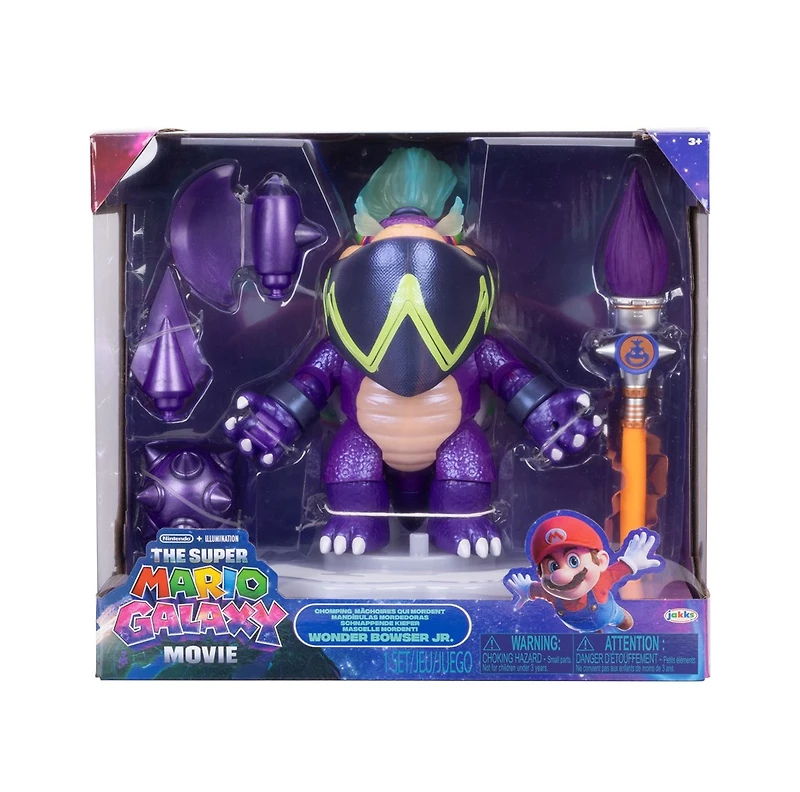 The Super Mario Galaxy Movie - 8" Chomping Wonder Bowser Jr. with Multi-Head Paint Brush Weapon and Stand with Water-Reveal Sticker