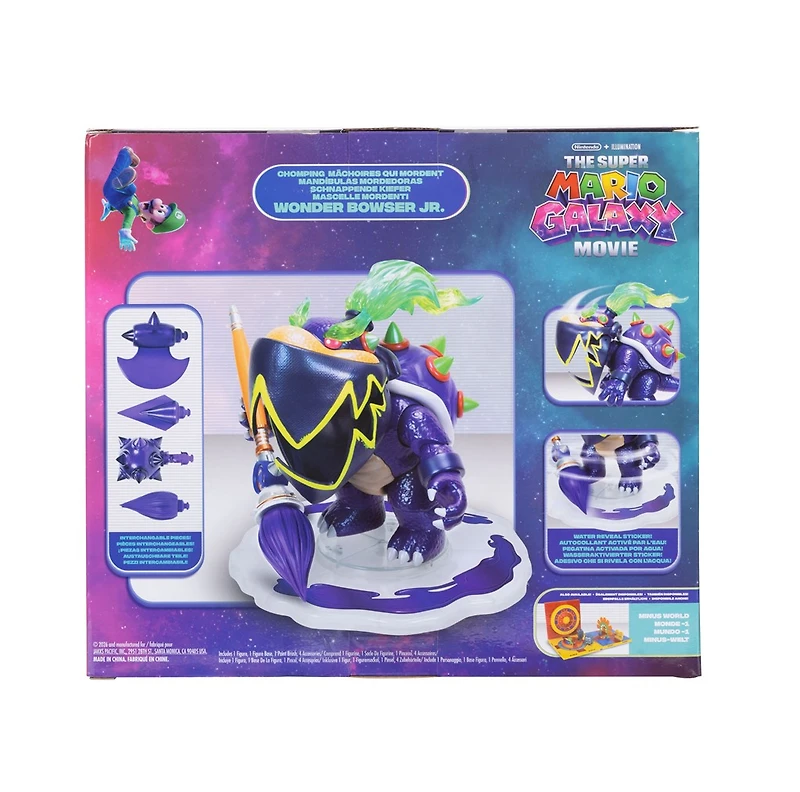 The Super Mario Galaxy Movie - 8" Chomping Wonder Bowser Jr. with Multi-Head Paint Brush Weapon and Stand with Water-Reveal Sticker