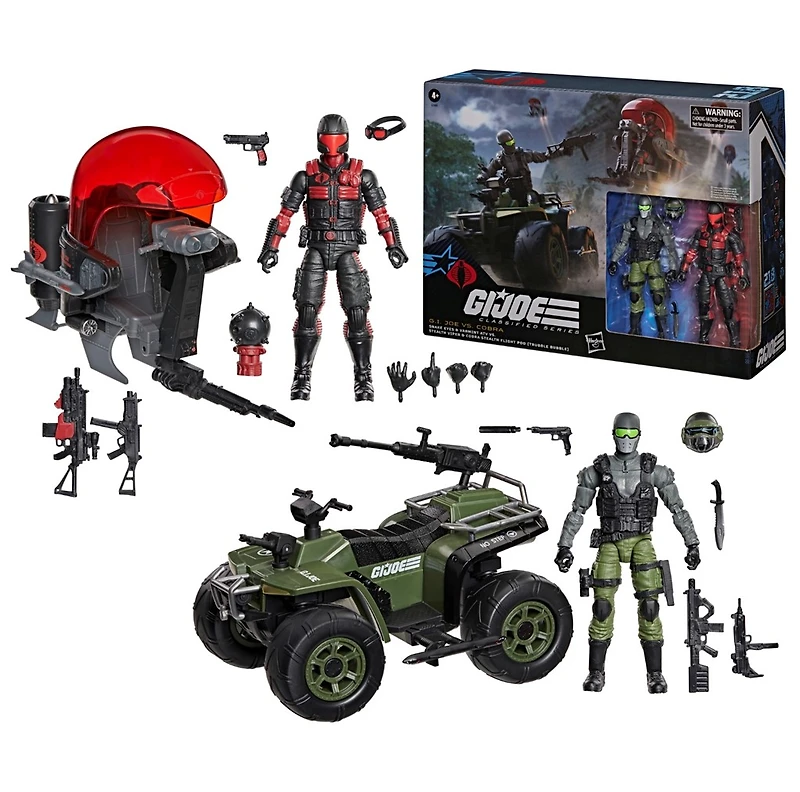 G.I. Joe Classified Series #218, Snake Eyes & Varmint ATV Vs. Stealth Viper & Cobra Stealth Flight Pod (Trubble Bubble)