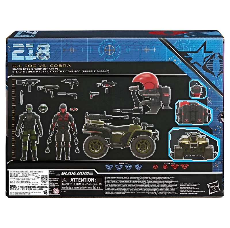 G.I. Joe Classified Series #218, Snake Eyes & Varmint ATV Vs. Stealth Viper & Cobra Stealth Flight Pod (Trubble Bubble)
