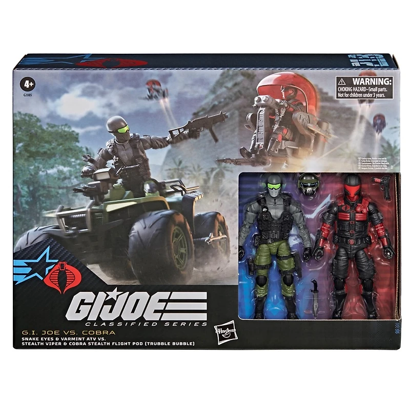 G.I. Joe Classified Series #218, Snake Eyes & Varmint ATV Vs. Stealth Viper & Cobra Stealth Flight Pod (Trubble Bubble)
