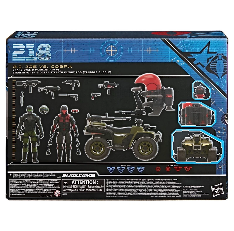 G.I. Joe Classified Series #218, Snake Eyes & Varmint ATV Vs. Stealth Viper & Cobra Stealth Flight Pod (Trubble Bubble)