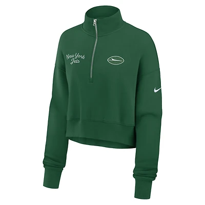 New York Jets Phoenix Women's Nike NFL Cropped 1/4-Zip Crew