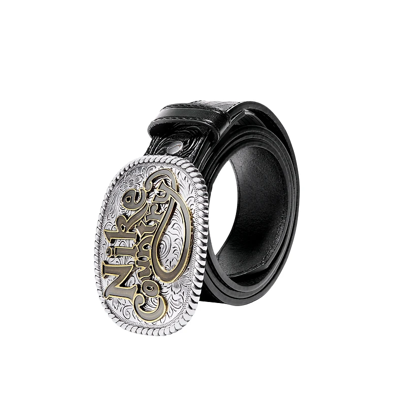 Nike Country Men's Plaque Buckle Embossed Leather Belt