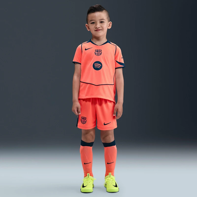 FC Barcelona 2025/26 Stadium Third Little Kids' Nike Dri-FIT Total 90 Soccer 3-Piece Kit