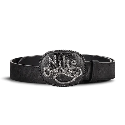 Nike Country Men's Rhinestone Plaque Buckle Embossed Leather Belt