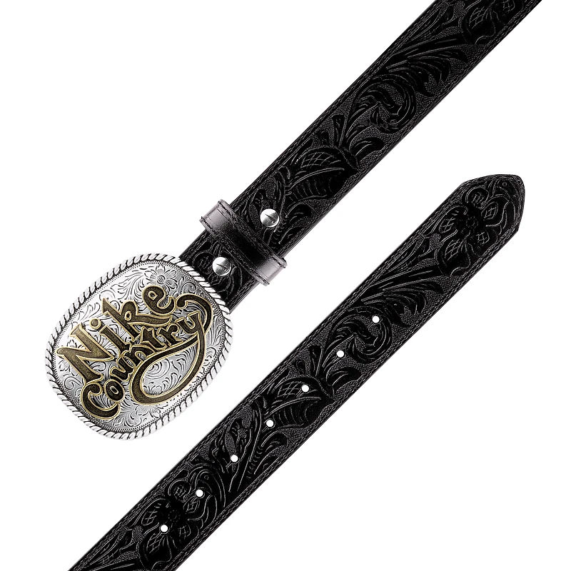 Nike Country Men's Plaque Buckle Embossed Leather Belt