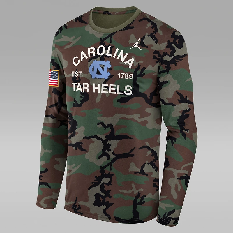 North Carolina 2025 Military Appreciation Legend Men's Jordan Brand Dri-FIT College Long-Sleeve T-Shirt