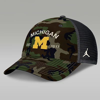 Michigan 2025 Military Appreciation Rise Men's Jordan Brand College Trucker Adjustable Hat