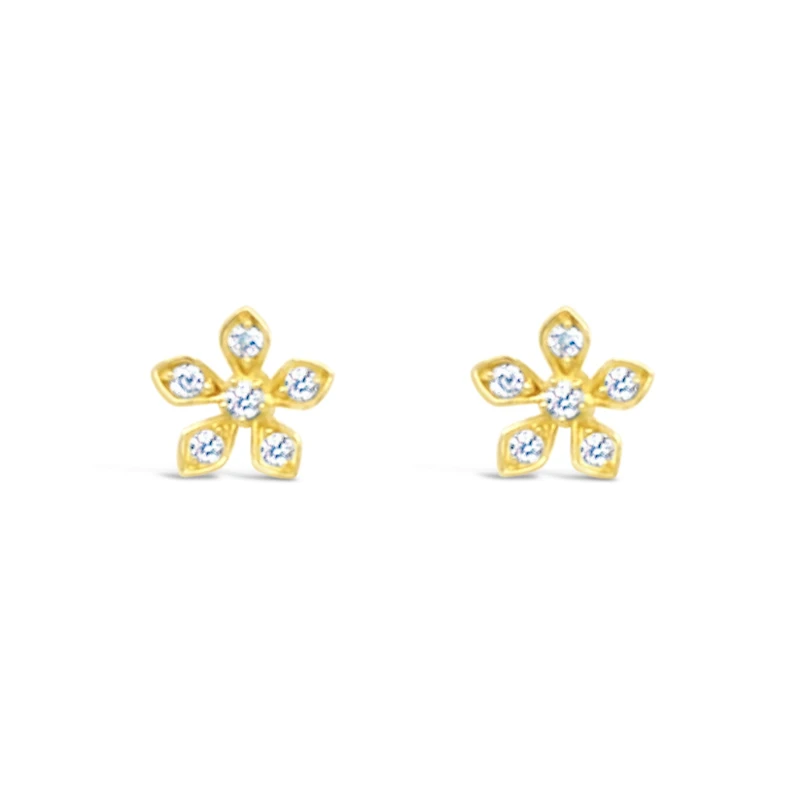 10k Yellow Gold Cubic Zirconia Flower Studs Earrings 155639
