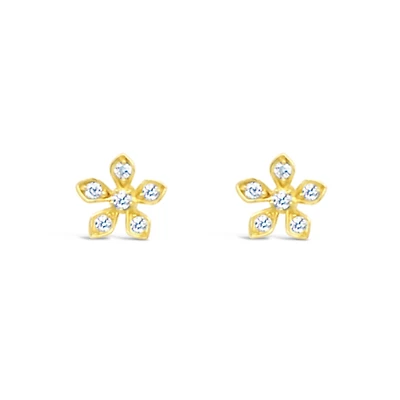 10k Yellow Gold Cubic Zirconia Flower Studs Earrings 155639