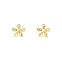 10k Yellow Gold Cubic Zirconia Flower Studs Earrings 155639