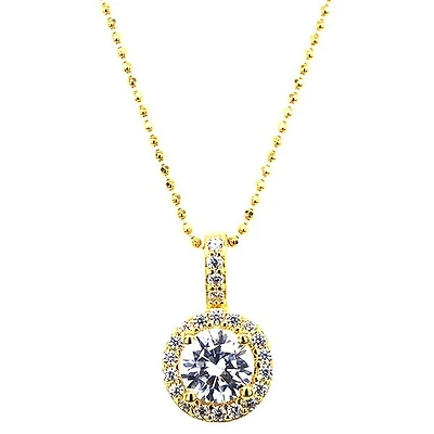 Gold Plated Sterling Silver Cubic Zirconia Round Necklace 143469