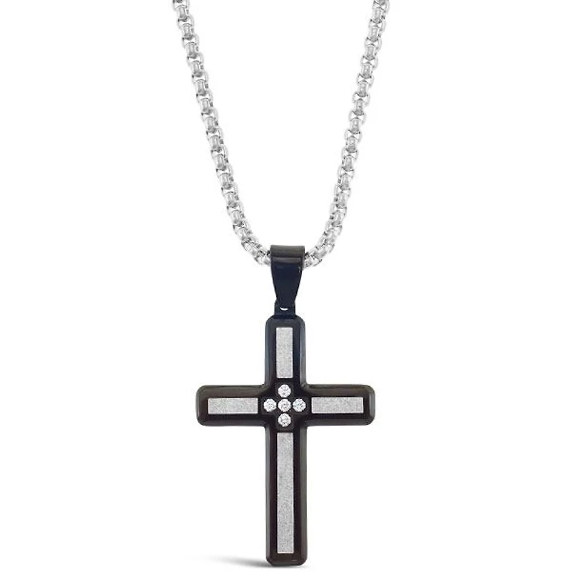 Stainless Steel Cubic Zirconia Silver Cross Necklace 150159
