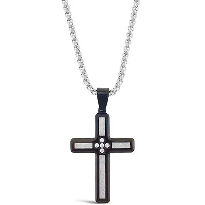 Stainless Steel Cubic Zirconia Silver Cross Necklace 150159