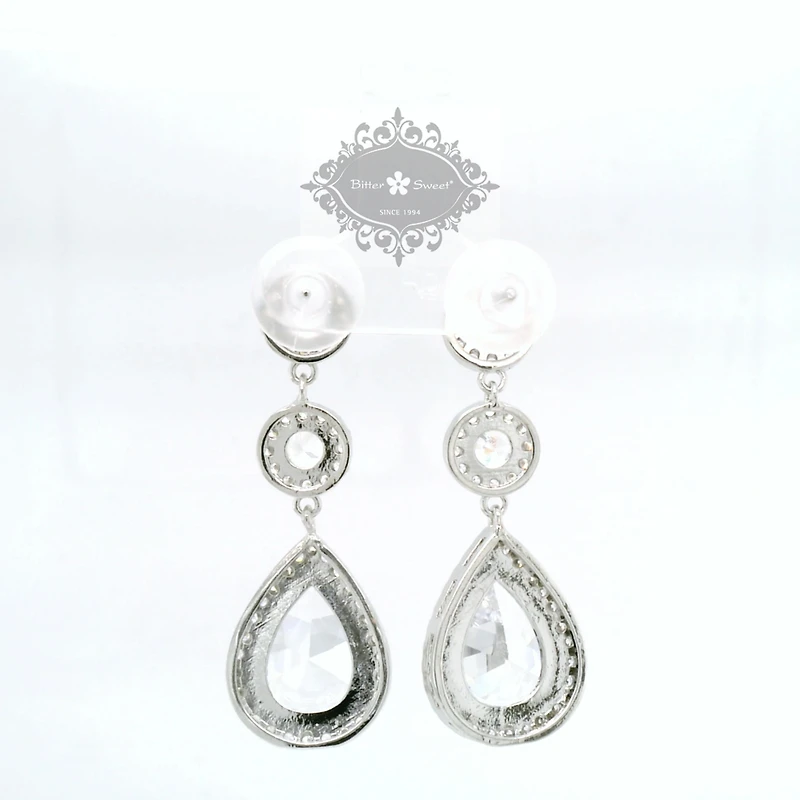 Bridal Silver Tear Drop Halo  Cubic Zirconia Earrings 155158