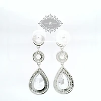 Bridal Silver Tear Drop Halo  Cubic Zirconia Earrings 155158