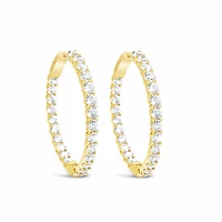 Yellow Gold Plated Sterling Silver  Cubic Zirconia Round Hoop Earring 155073