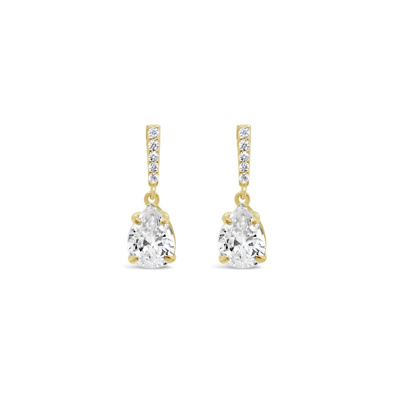 10k Yellow Gold Cubic Zirconia Tear Drop w/Pave Bar Earrings 155647