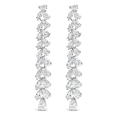 Bridal  Silver Tear Drop Long   Cubic Zirconia Earrings 155162