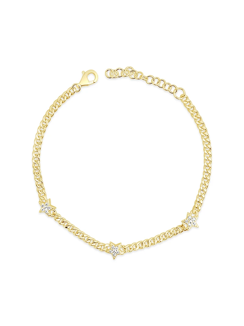 Gold Plated Sterling Silver Cubic Zirconia Pave Star Bracelet 155302