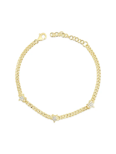 Gold Plated Sterling Silver Cubic Zirconia Pave Star Bracelet 155302
