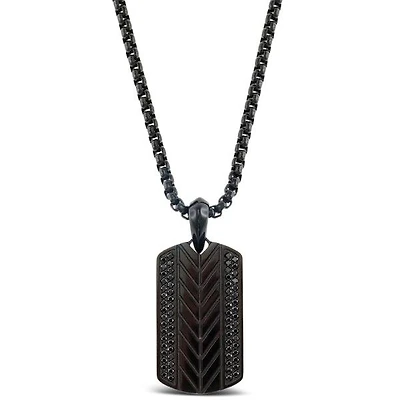 Stainless Steel Cubic Zirconia Tag Black Necklace