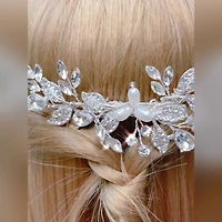 Bridal Silver Hair leaf Pearl Clip 137530